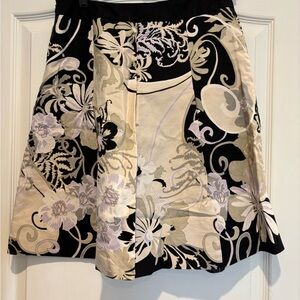 Ann Taylor Black and Cream Floral A-Line Skirt